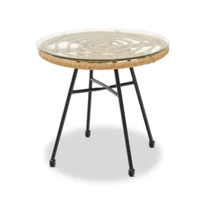 mobiliario-contract-mesa dewa baja metal ratan cristal 45 cms de diametro